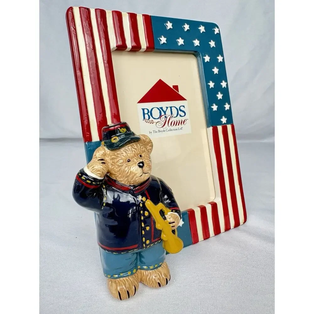 BOYDS BEARS Civil War Mason Ceramic Photo Frame 4x6 Collectible Vintage Decor